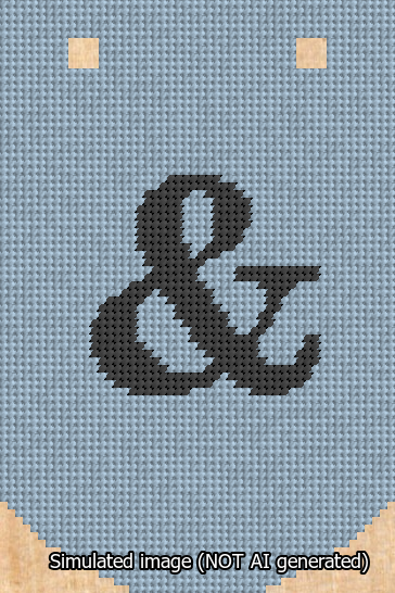 A simulated image of the stitched needlepoint design: Banner 13m Curved Ampersand Black on Light Blue. Not A.I. generated.