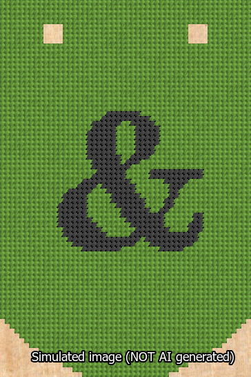 A simulated image of the stitched needlepoint design: Banner 13m Curved Ampersand Black on Light Green. Not A.I. generated.