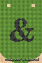 A simulated image of the stitched needlepoint design: Banner 13m Curved Ampersand Black on Light Green. Not A.I. generated.