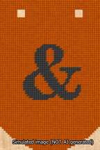 A simulated image of the stitched needlepoint design: Banner 13m Curved Ampersand Black on Orange. Not A.I. generated.