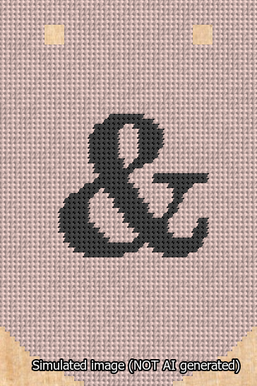 A simulated image of the stitched needlepoint design: Banner 13m Curved Ampersand Black on Pink. Not A.I. generated.