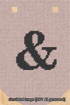 A simulated image of the stitched needlepoint design: Banner 13m Curved Ampersand Black on Pink. Not A.I. generated.