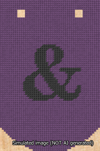A simulated image of the stitched needlepoint design: Banner 13m Curved Ampersand Black on Purple. Not A.I. generated.