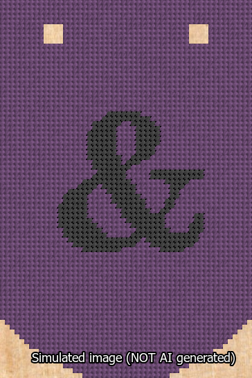 A simulated image of the stitched needlepoint design: Banner 13m Curved Ampersand Black on Purple. Not A.I. generated.