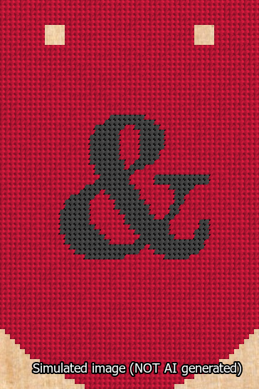 A simulated image of the stitched needlepoint design: Banner 13m Curved Ampersand Black on Red. Not A.I. generated.
