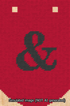 A simulated image of the stitched needlepoint design: Banner 13m Curved Ampersand Black on Red. Not A.I. generated.