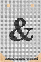 A simulated image of the stitched needlepoint design: Banner 13m Curved Ampersand Black on White. Not A.I. generated.