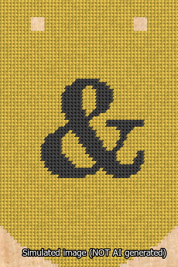 A simulated image of the stitched needlepoint design: Banner 13m Curved Ampersand Black on Yellow. Not A.I. generated.