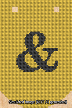 A simulated image of the stitched needlepoint design: Banner 13m Curved Ampersand Black on Yellow. Not A.I. generated.