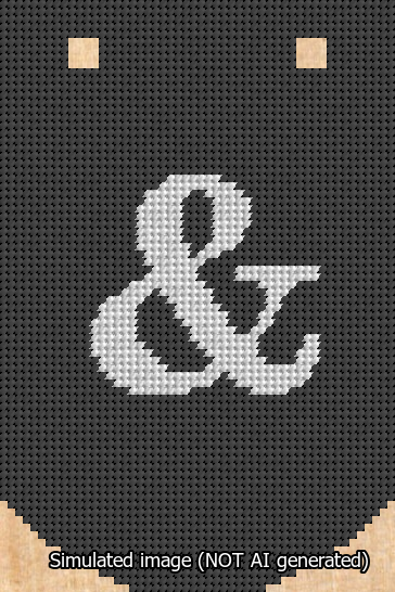 A simulated image of the stitched needlepoint design: Banner 13m Curved Ampersand White on Black. Not A.I. generated.