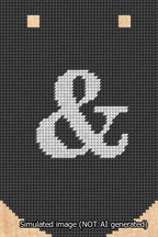 A simulated image of the stitched needlepoint design: Banner 13m Curved Ampersand White on Black. Not A.I. generated.