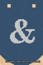 A simulated image of the stitched needlepoint design: Banner 13m Curved Ampersand White on Blue. Not A.I. generated.