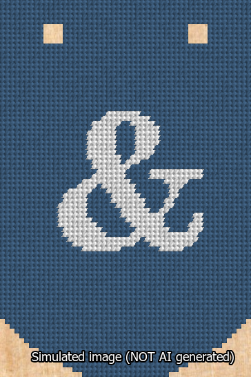 A simulated image of the stitched needlepoint design: Banner 13m Curved Ampersand White on Blue. Not A.I. generated.