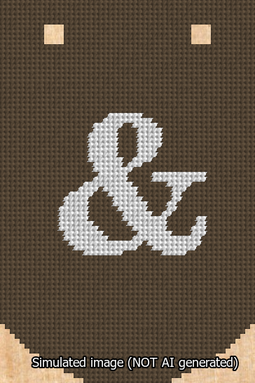 A simulated image of the stitched needlepoint design: Banner 13m Curved Ampersand White on Brown. Not A.I. generated.