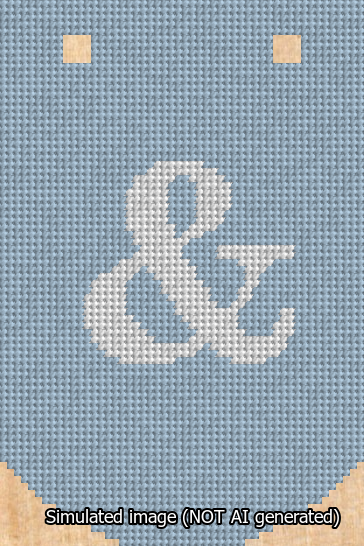 A simulated image of the stitched needlepoint design: Banner 13m Curved Ampersand White on Light Blue. Not A.I. generated.