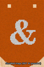A simulated image of the stitched needlepoint design: Banner 13m Curved Ampersand White on Orange. Not A.I. generated.