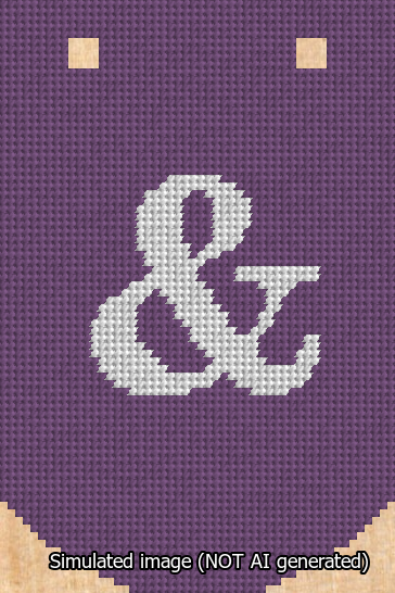 A simulated image of the stitched needlepoint design: Banner 13m Curved Ampersand White on Purple. Not A.I. generated.