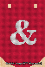 A simulated image of the stitched needlepoint design: Banner 13m Curved Ampersand White on Red. Not A.I. generated.