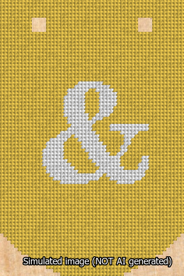 A simulated image of the stitched needlepoint design: Banner 13m Curved Ampersand White on Yellow. Not A.I. generated.