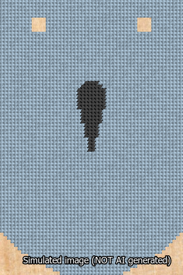 A simulated image of the stitched needlepoint design: Banner 13m Curved Apostrophe Black on Light Blue. Not A.I. generated.