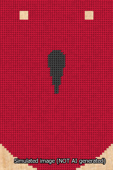 A simulated image of the stitched needlepoint design: Banner 13m Curved Apostrophe Black on Red. Not A.I. generated.
