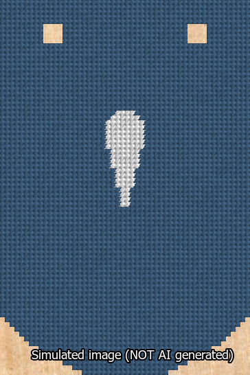 A simulated image of the stitched needlepoint design: Banner 13m Curved Apostrophe White on Blue. Not A.I. generated.