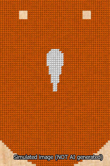 A simulated image of the stitched needlepoint design: Banner 13m Curved Apostrophe White on Orange. Not A.I. generated.