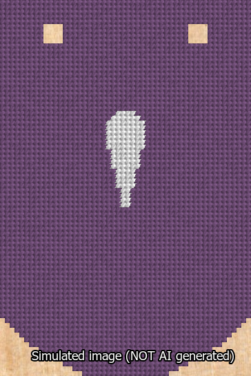 A simulated image of the stitched needlepoint design: Banner 13m Curved Apostrophe White on Purple. Not A.I. generated.