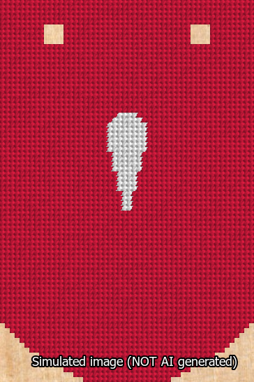 A simulated image of the stitched needlepoint design: Banner 13m Curved Apostrophe White on Red. Not A.I. generated.