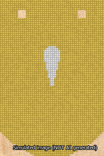 A simulated image of the stitched needlepoint design: Banner 13m Curved Apostrophe White on Yellow. Not A.I. generated.
