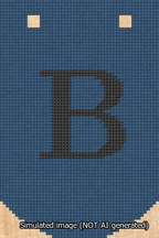 A simulated image of the stitched needlepoint design: Banner 13m Curved B Black on Blue. Not A.I. generated.