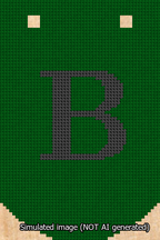 A simulated image of the stitched needlepoint design: Banner 13m Curved B Black on Green. Not A.I. generated.