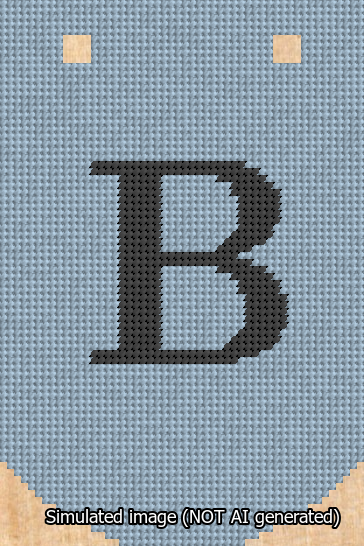 A simulated image of the stitched needlepoint design: Banner 13m Curved B Black on Light Blue. Not A.I. generated.