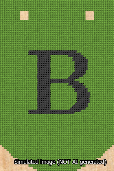 A simulated image of the stitched needlepoint design: Banner 13m Curved B Black on Light Green. Not A.I. generated.