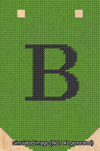 A simulated image of the stitched needlepoint design: Banner 13m Curved B Black on Light Green. Not A.I. generated.