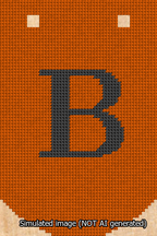 A simulated image of the stitched needlepoint design: Banner 13m Curved B Black on Orange. Not A.I. generated.