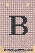 A simulated image of the stitched needlepoint design: Banner 13m Curved B Black on Pink. Not A.I. generated.