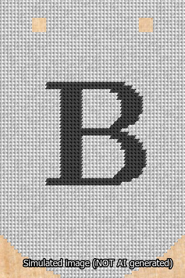 A simulated image of the stitched needlepoint design: Banner 13m Curved B Black on White. Not A.I. generated.