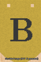 A simulated image of the stitched needlepoint design: Banner 13m Curved B Black on Yellow. Not A.I. generated.