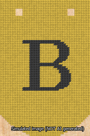 A simulated image of the stitched needlepoint design: Banner 13m Curved B Black on Yellow. Not A.I. generated.