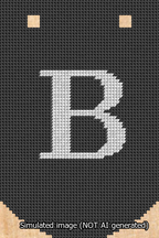 A simulated image of the stitched needlepoint design: Banner 13m Curved B White on Black. Not A.I. generated.