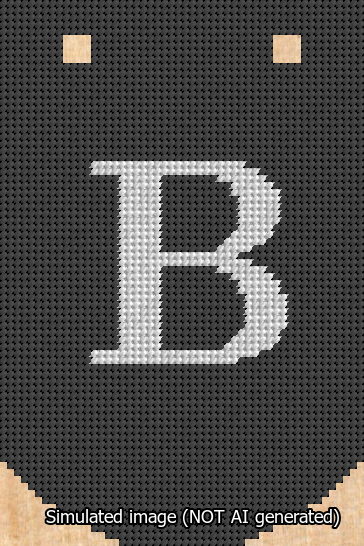 A simulated image of the stitched needlepoint design: Banner 13m Curved B White on Black. Not A.I. generated.