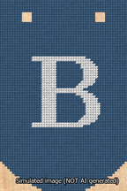 A simulated image of the stitched needlepoint design: Banner 13m Curved B White on Blue. Not A.I. generated.