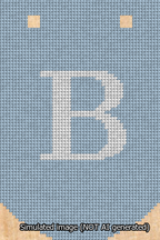 A simulated image of the stitched needlepoint design: Banner 13m Curved B White on Light Blue. Not A.I. generated.