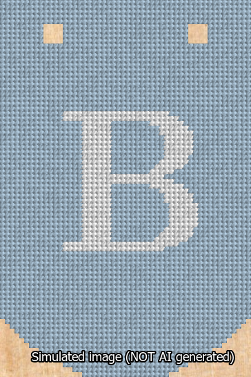 A simulated image of the stitched needlepoint design: Banner 13m Curved B White on Light Blue. Not A.I. generated.