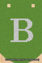 A simulated image of the stitched needlepoint design: Banner 13m Curved B White on Light Green. Not A.I. generated.