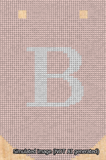 A simulated image of the stitched needlepoint design: Banner 13m Curved B White on Pink. Not A.I. generated.
