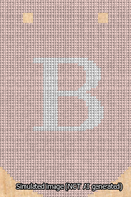 A simulated image of the stitched needlepoint design: Banner 13m Curved B White on Pink. Not A.I. generated.