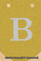 A simulated image of the stitched needlepoint design: Banner 13m Curved B White on Yellow. Not A.I. generated.