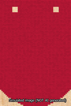 A simulated image of the stitched needlepoint design: Banner 13m Curved Blank Red. Not A.I. generated.